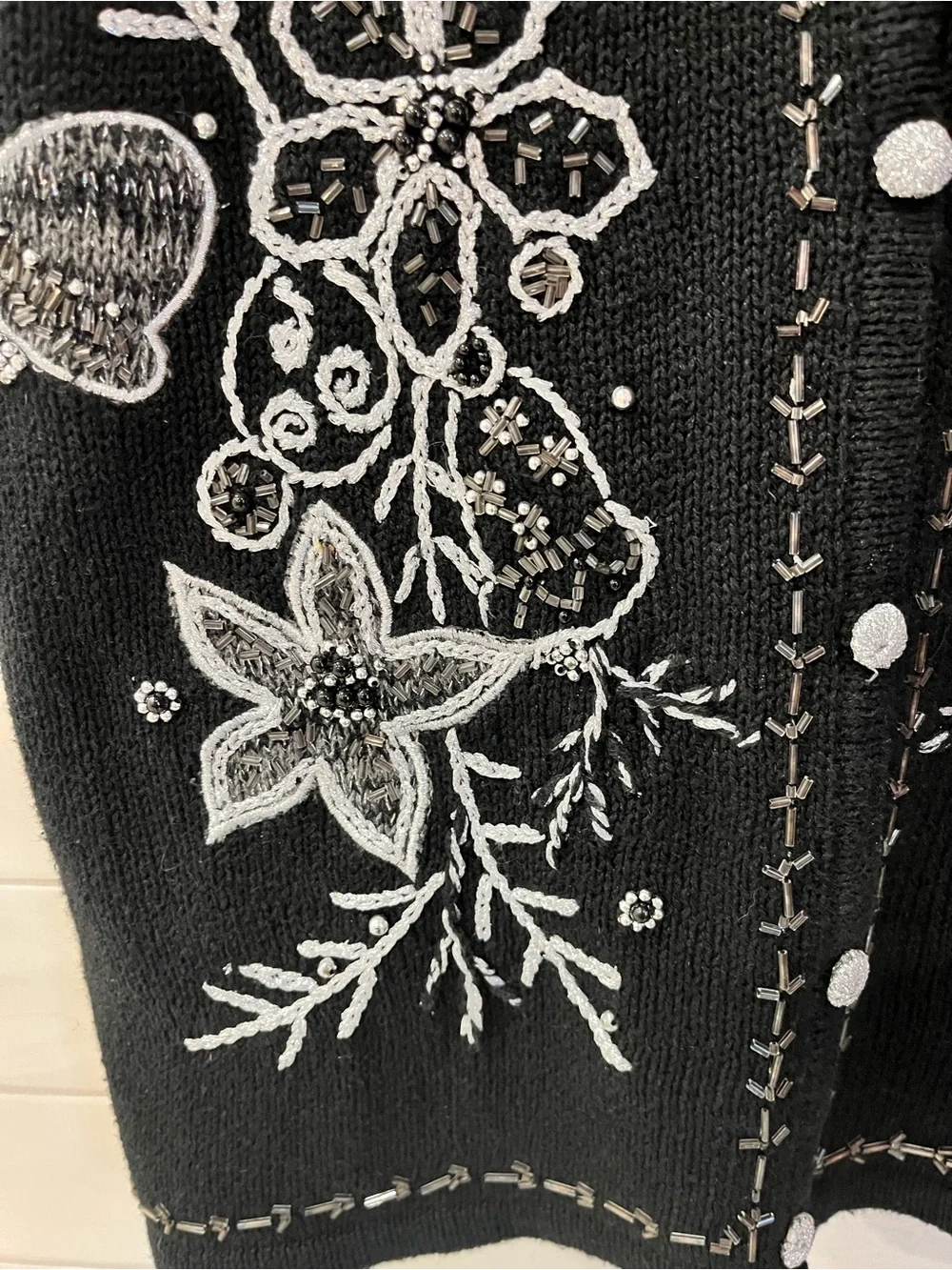 Vintage Studio Joy Christmas Sweater Vest Black & Silver Ugly Sweater Sz S